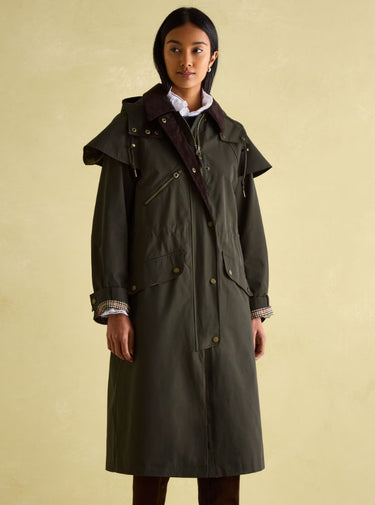 Joules Highbridge Khaki Green Waterproof Longline Coat with Hood