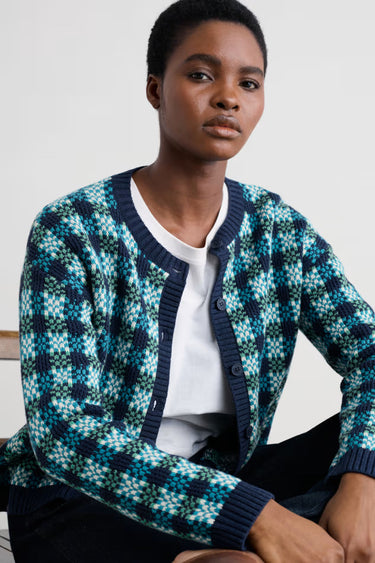 Seasalt Kensa Checked Cardigan in Maritime Emulsion