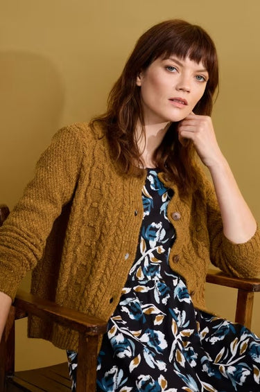 Seasalt Tressa Merino Blend Cable Knit Cardigan - Marshland