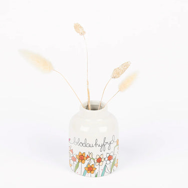 Belly Button Ceramic Bud Vase with Blodau Hyfryd and Daffodil pattern