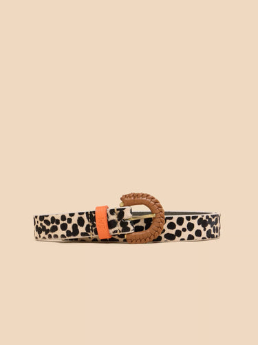 White Stuff Woven Leather Buckle Belt - Natural Print