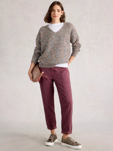 White Stuff Texture V-Neck Jumper in Light Natural