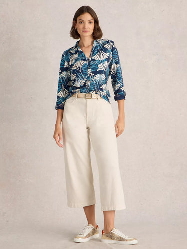 White Stuff Annie Mid Sleeve Jersey Shirt in Blue Print