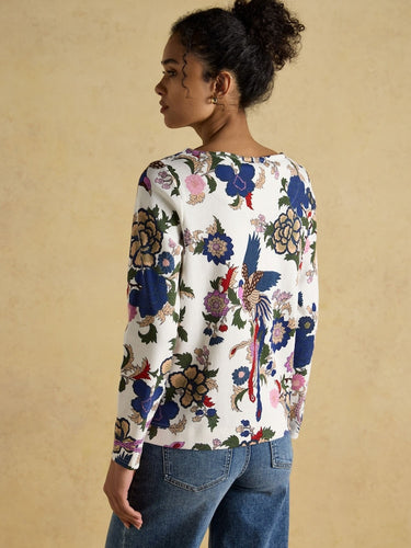 Joules Harbour Cream Bird Floral Neck Printed Top