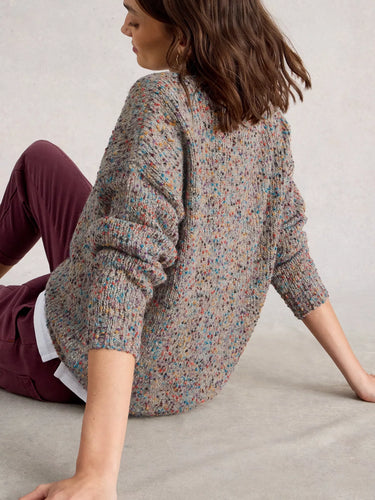 White Stuff Texture V-Neck Jumper in Light Natural