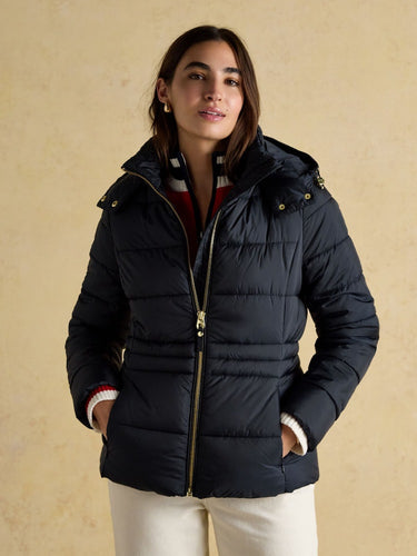 Joules Hadlow Showerproof Padded Coat with Hood in Navy