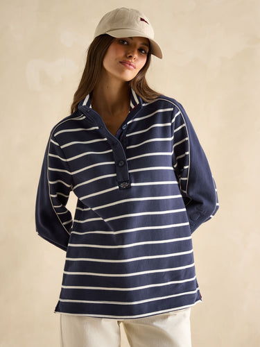 Joules Southwold Button Down Striped Sweatshirt in Navy Blue
