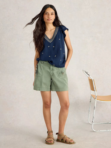 White Stuff Lucie Embroidered Top in Navy