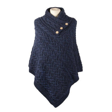 Aran Cable Knit Button Neck Shawl Poncho