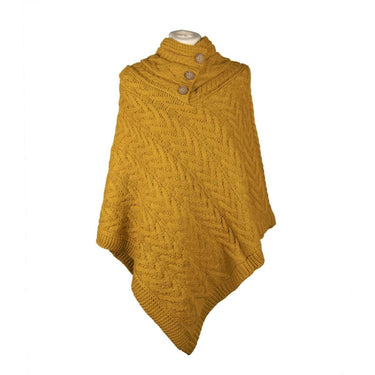 Aran Cable Knit Button Neck Shawl Poncho