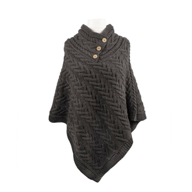 Aran Cable Knit Button Neck Shawl Poncho