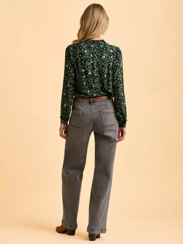 Brakeburn Mylla Green Animal Print Long Sleeve Blouse