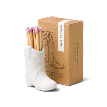 Nashville Ceramic White Cowboy Boot Match Holder