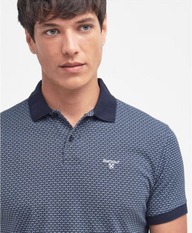 Barbour Shell Printed Short Sleeved Cotton Polo Shirt - Navy