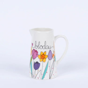 Belly Button Welsh Ceramic Medium Jug With Blodau and flowers