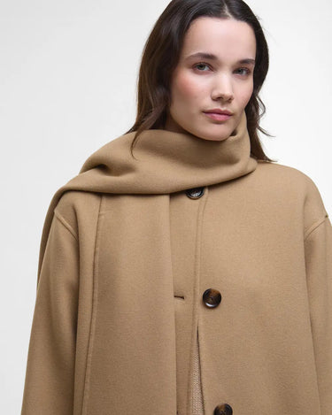 Barbour Clementine Wool Scarf Coat in Camel
