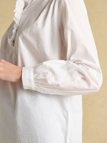 Joules Melanie White Cotton Ruffle Blouse in White