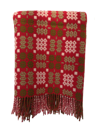 WELSH TAPESTRY THROW - RED/OLIVE