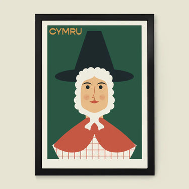 Little Egret Design Framed Welsh Lady Print - A3