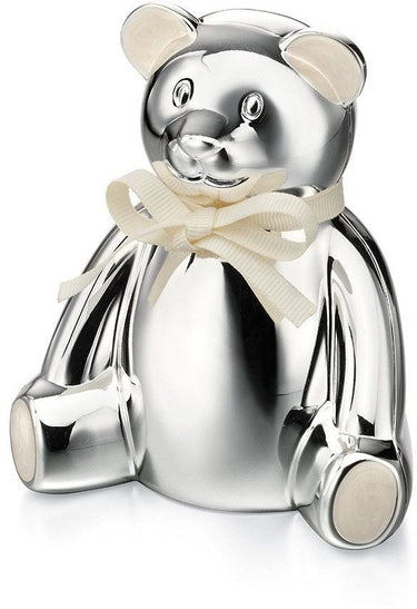 D for Diamond Silver Plated Teddy Bear Money Box