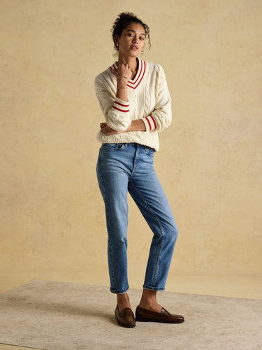 Joules Dibbly Cotton Cable Knit Cricket Jumper in Cream