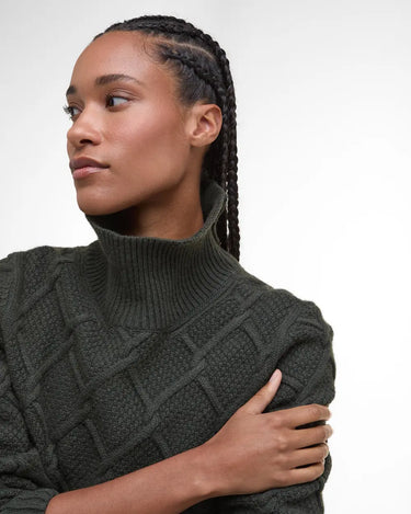 Barbour Burne Roll Neck Knitted Jumper in Olive