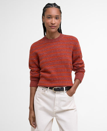 Barbour Women's Claydon Striped Crew Neck Jumper in Burnt Orange