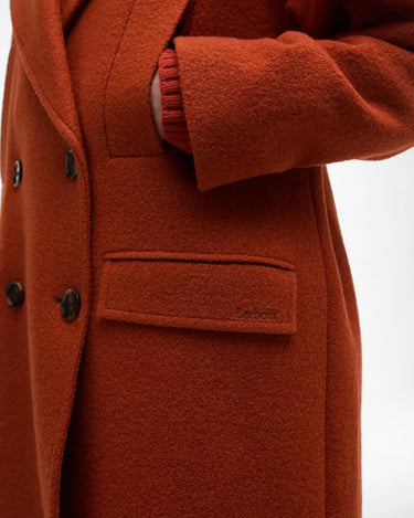 Barbour Blyth Double Breasted Wool Coat in Burnt Orange