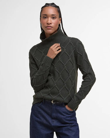 Barbour Burne Roll Neck Knitted Jumper in Olive