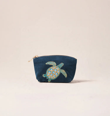 Turtle Conservation Marine Navy Velvet Coin Purse