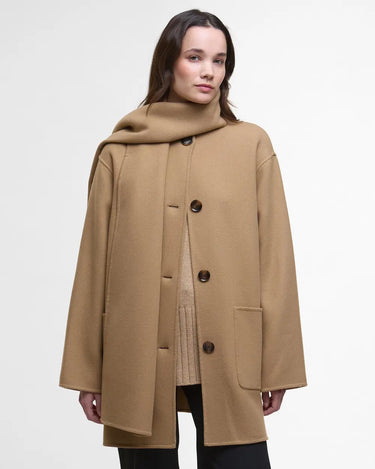Barbour Clementine Wool Scarf Coat in Camel