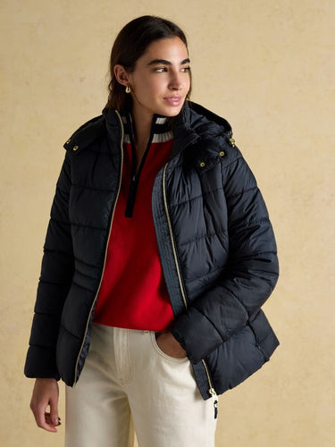 Joules Hadlow Showerproof Padded Coat with Hood in Navy