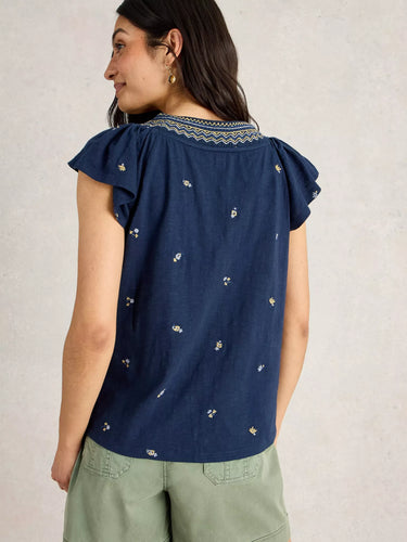 White Stuff Lucie Embroidered Top in Navy