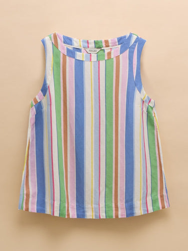 Joules Cove Linen Blend Multi Stripe Sleeveless Top