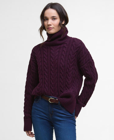 Barbour Women's Embleton Rollneck Jumper in Black Cherry