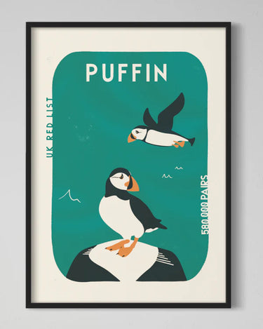 Little Egret Design Framed Retro A3 Print - Puffin