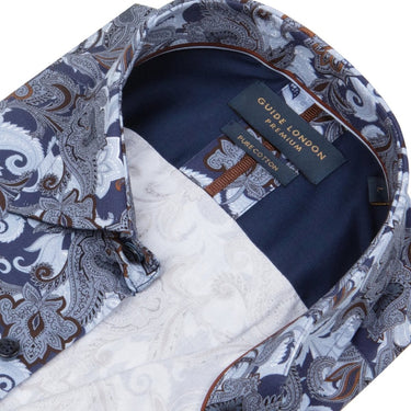 Guide London Long Sleeve Cotton Shirt - Blue and Brown Paisley