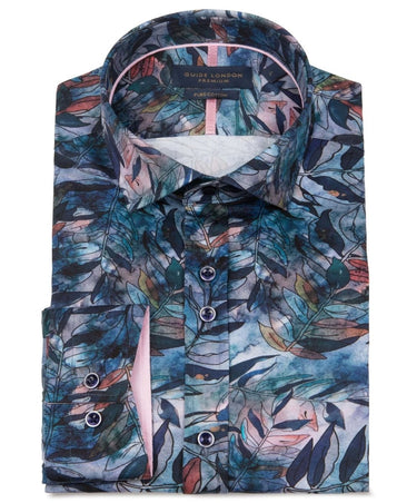 Guide London Long Sleeve Cotton Shirt - Leaf Pattern