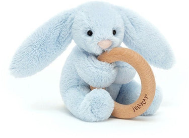 Jellycat Bashful Blue Bunny Wooden Ring Toy