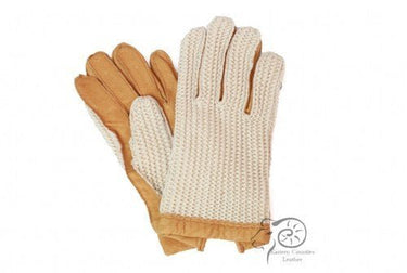 Ladies Tan Leather Driving Glove with Crochet Backing