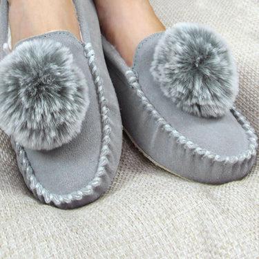 Lazy Dogz Bessie Grey Suede Moccasin Slippers