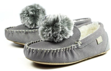 Lazy Dogz Bessie Grey Suede Moccasin Slippers