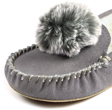 Lazy Dogz Bessie Grey Suede Moccasin Slippers