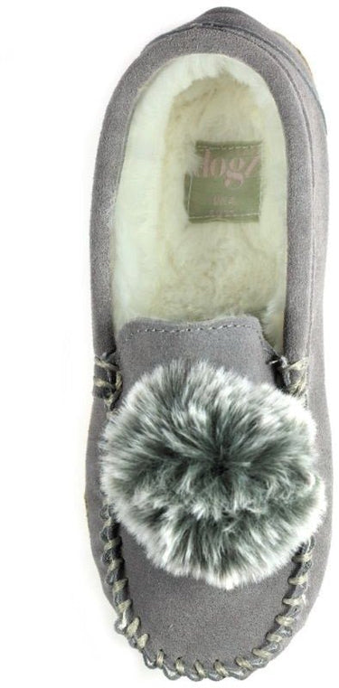 Lazy Dogz Bessie Grey Suede Moccasin Slippers