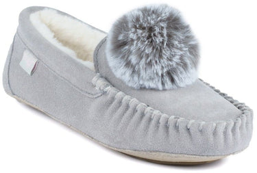 Lazy Dogz Bessie Grey Suede Moccasin Slippers