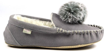 Lazy Dogz Bessie Grey Suede Moccasin Slippers