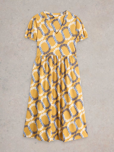White Stuff Leah Jersey Midi Dress in Yellow