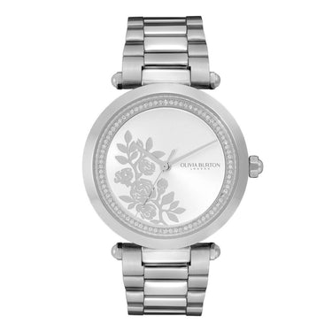 Olivia Burton Floral T-Bar White & Silver Bracelet Watch