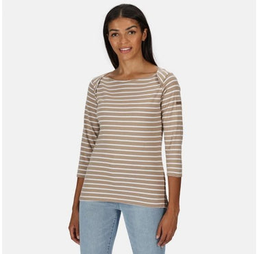 Regatta Polina Printed Long Sleeved T-Shirt Nutmeg Cream Stripe