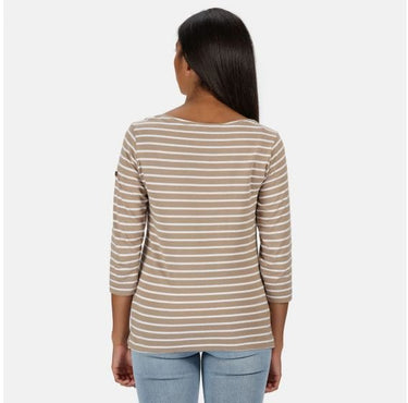 Regatta Polina Printed Long Sleeved T-Shirt Nutmeg Cream Stripe